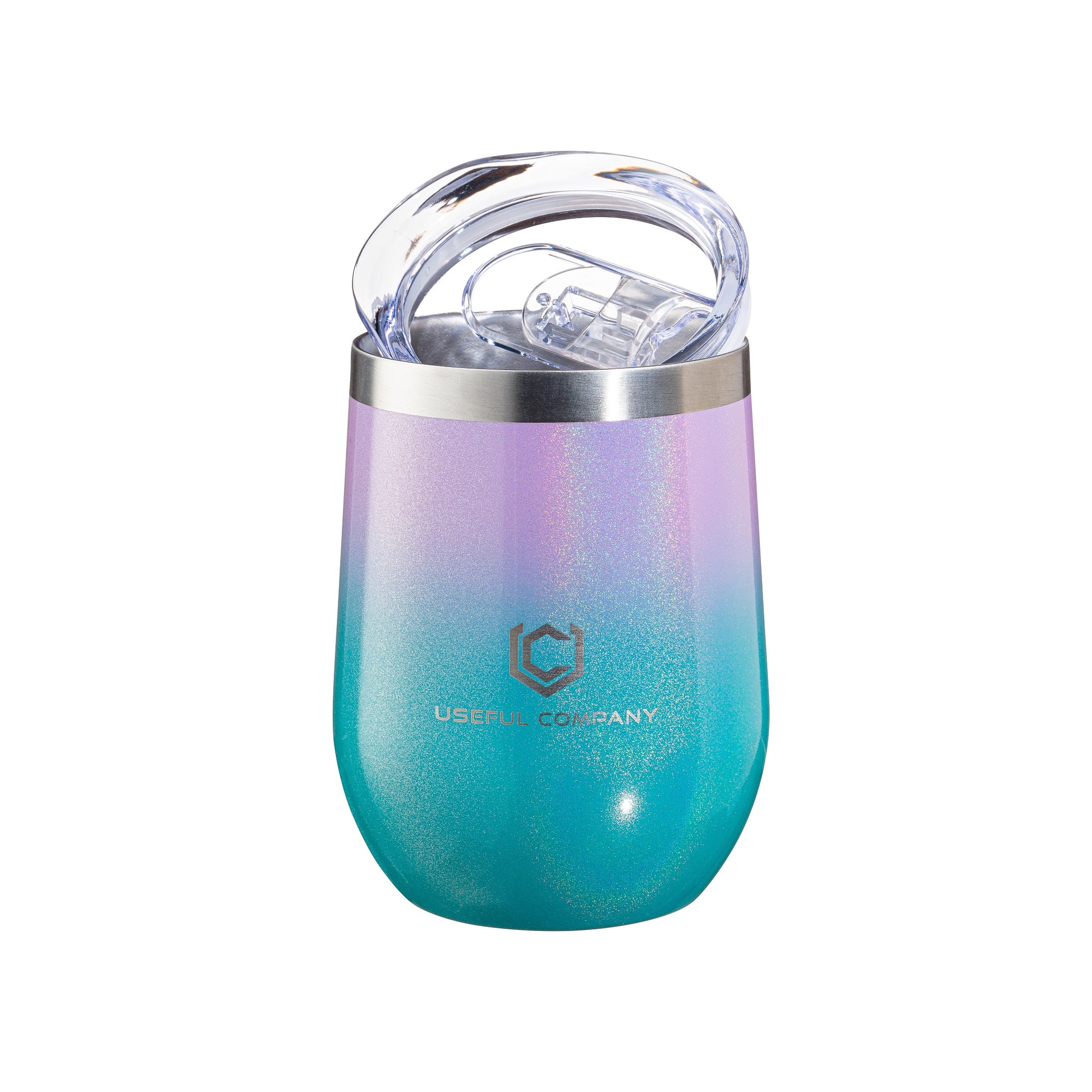 350ml, Shimmery Teal to Purple Ombre, Insulated Wine Tumbler by The Useful Company.