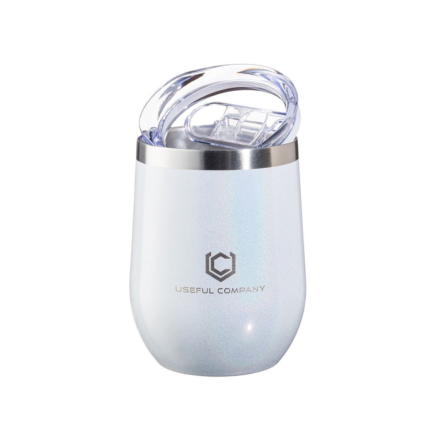 350ml, Shimmery White, Insulated Wine Tumbler with Lid by The Useful Company.